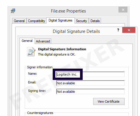 Screenshot of the Logitech Inc. certificate